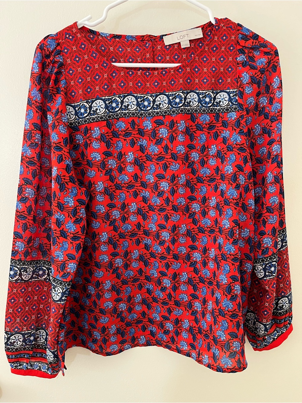 LOFT Red and Blue Floral Long-Sleeve Blouse - Picture 2 of 10